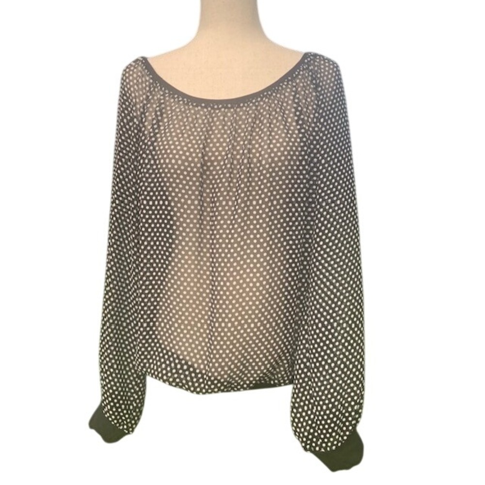 Parisian Chic Polka Dot Blouse L Sheer Long Sleeve French Girl Retro Peasant Top